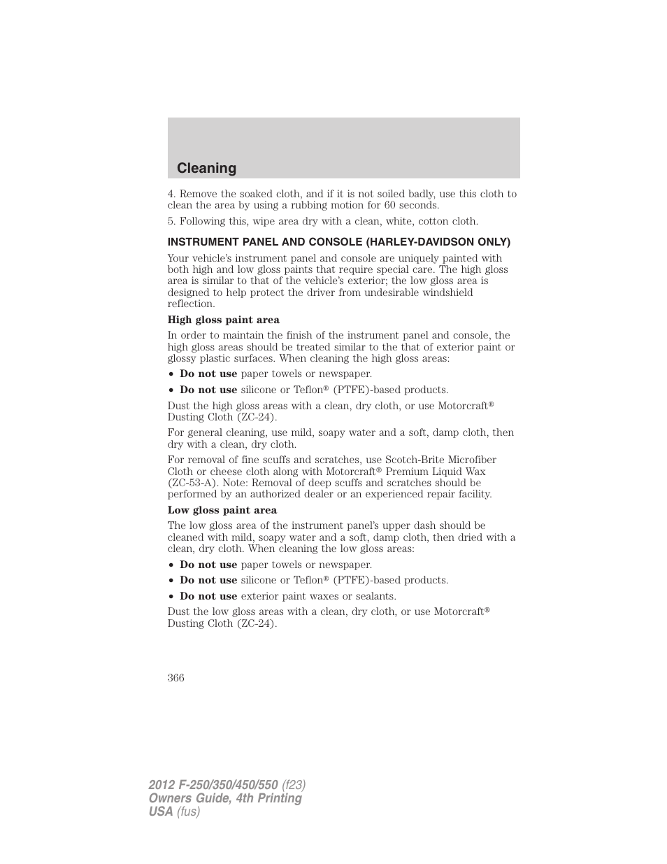 Cleaning | FORD 2012 F-250 User Manual | Page 366 / 448