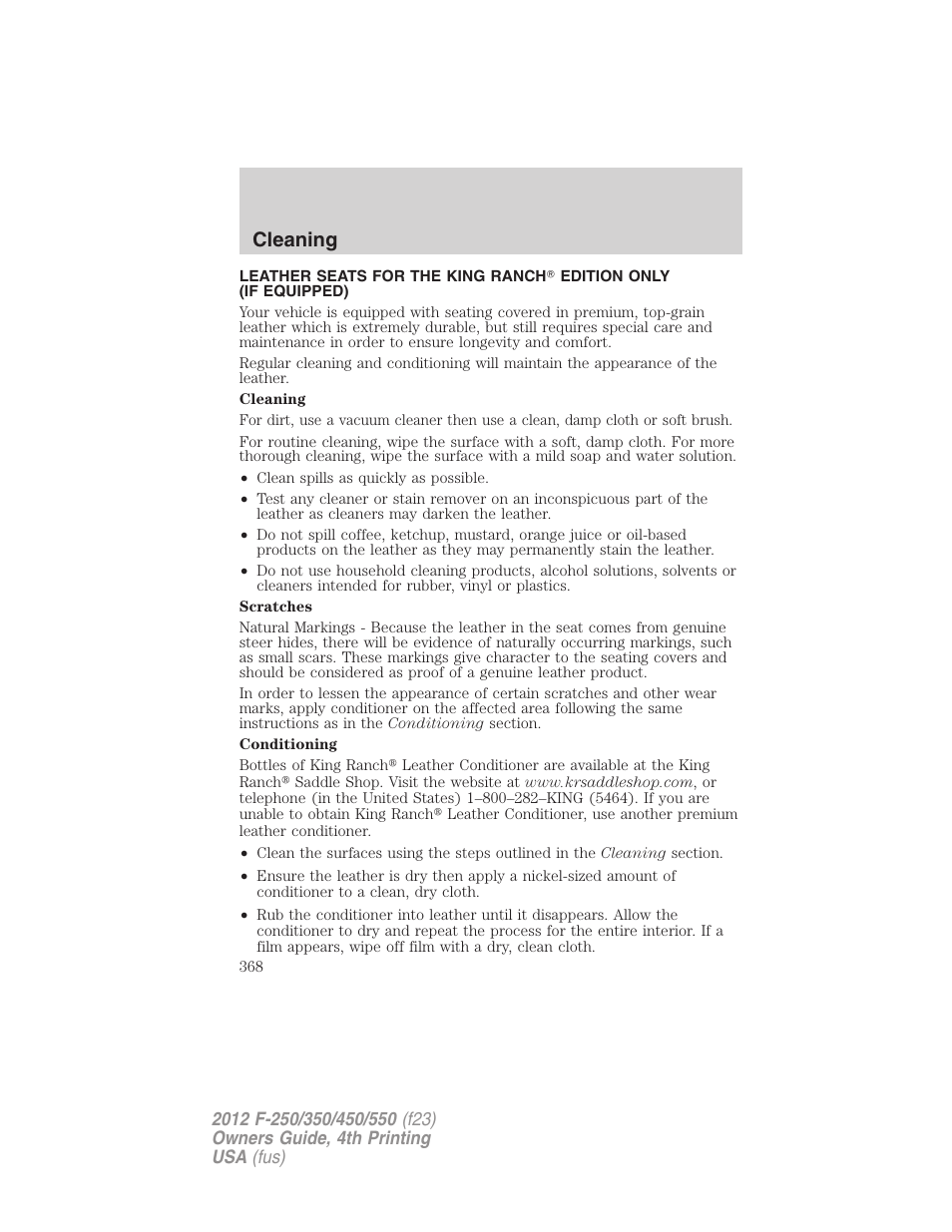 Cleaning | FORD 2012 F-250 User Manual | Page 368 / 448