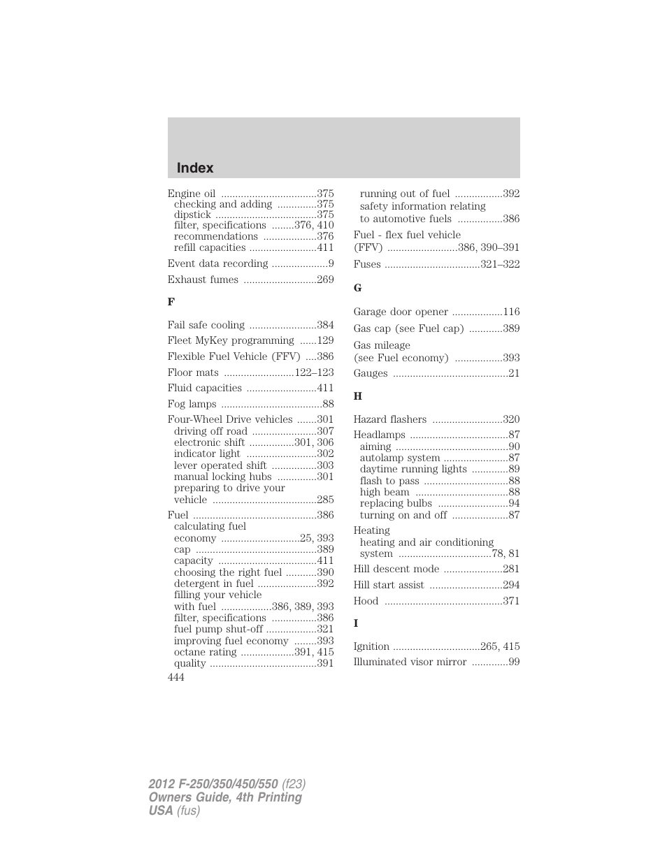 Index | FORD 2012 F-250 User Manual | Page 444 / 448