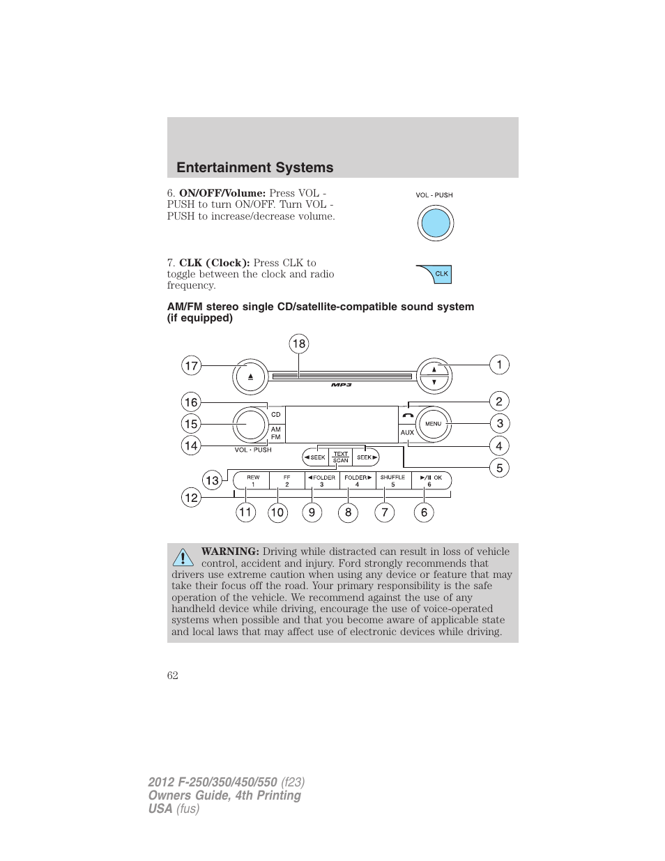 Am/fm stereo with cd, Entertainment systems | FORD 2012 F-250 User Manual | Page 62 / 448