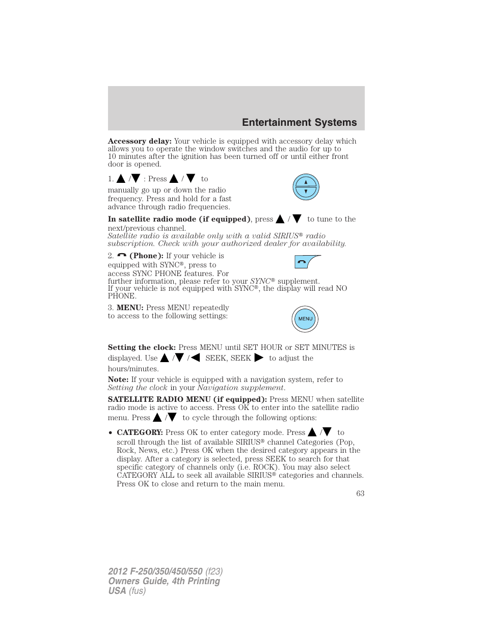 Entertainment systems | FORD 2012 F-250 User Manual | Page 63 / 448