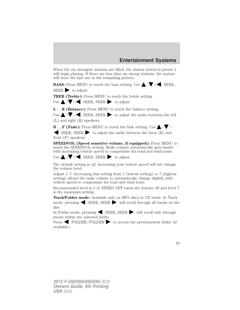 Entertainment systems | FORD 2012 F-250 User Manual | Page 65 / 448