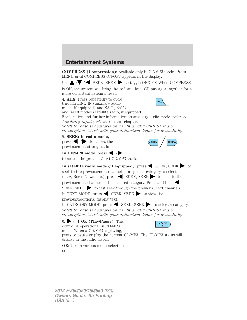 Entertainment systems | FORD 2012 F-250 User Manual | Page 66 / 448