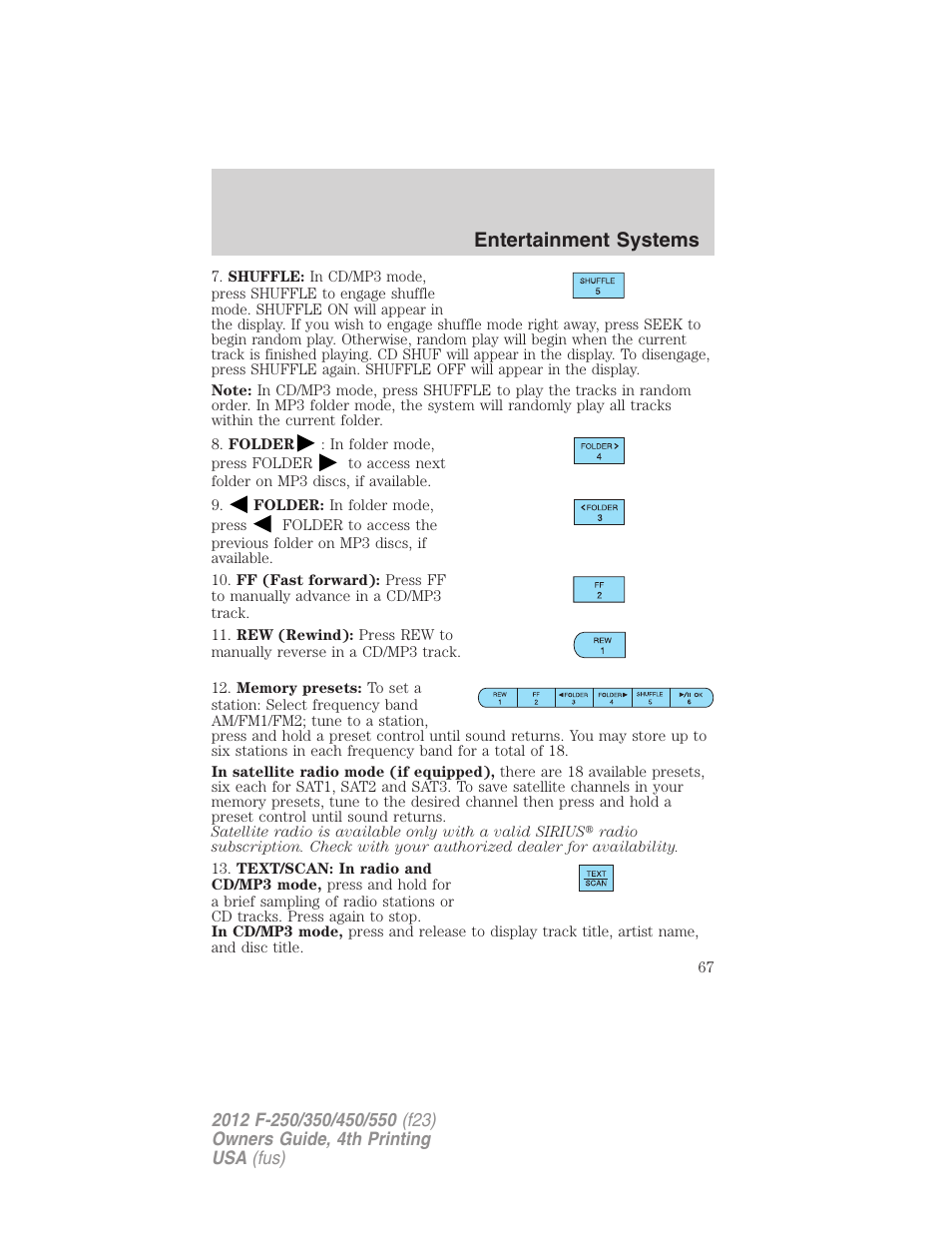 Entertainment systems | FORD 2012 F-250 User Manual | Page 67 / 448