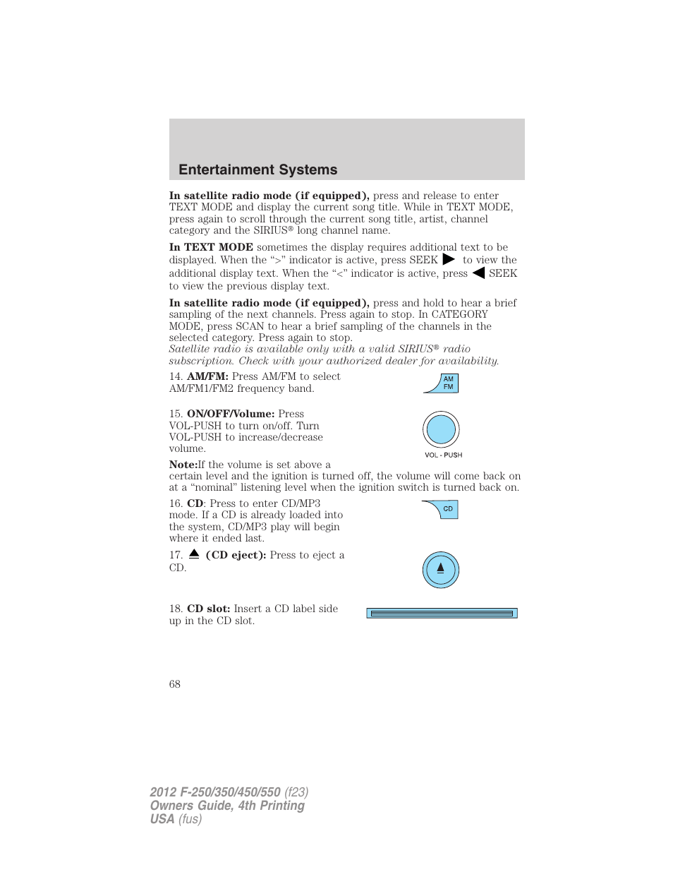 Entertainment systems | FORD 2012 F-250 User Manual | Page 68 / 448