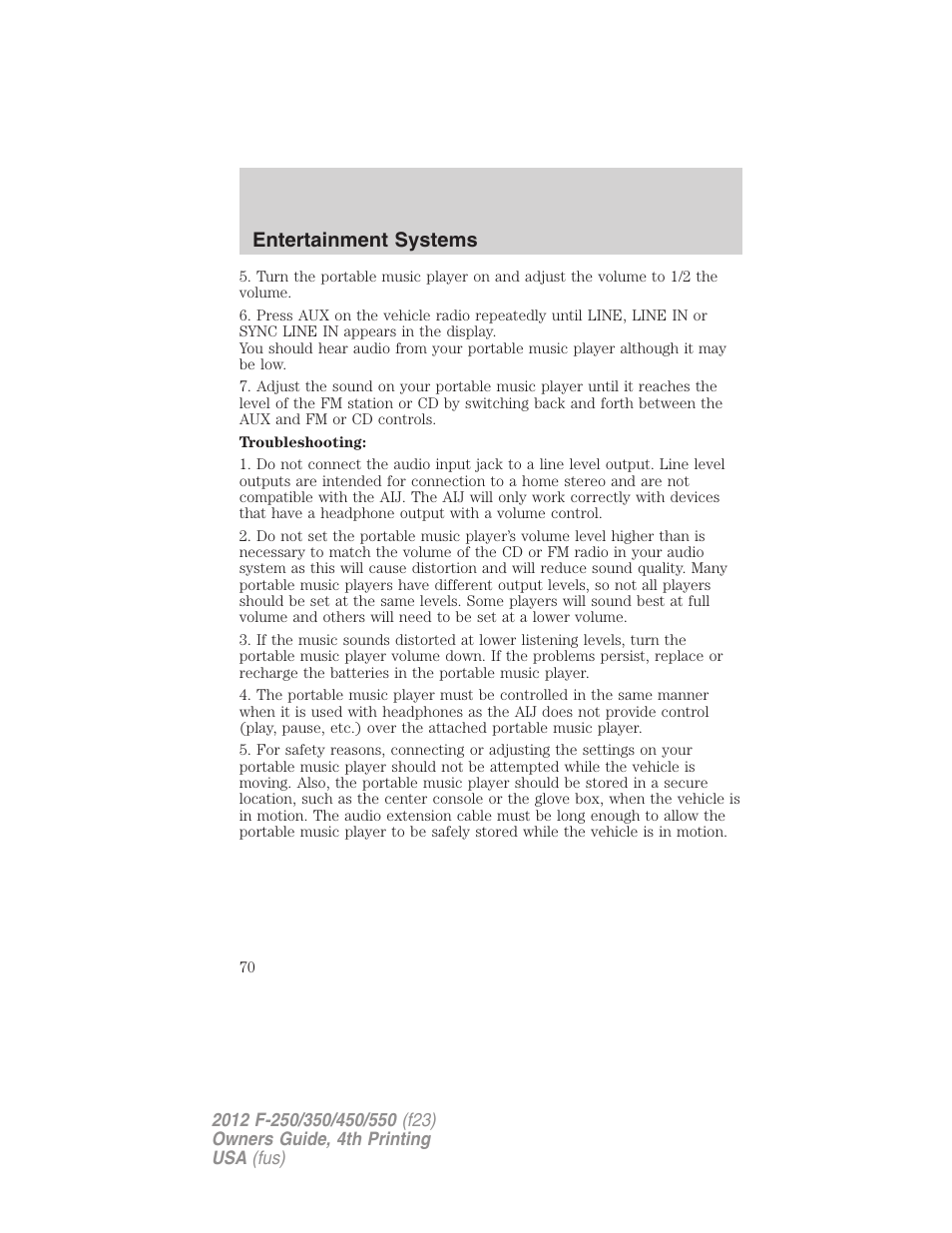 Entertainment systems | FORD 2012 F-250 User Manual | Page 70 / 448