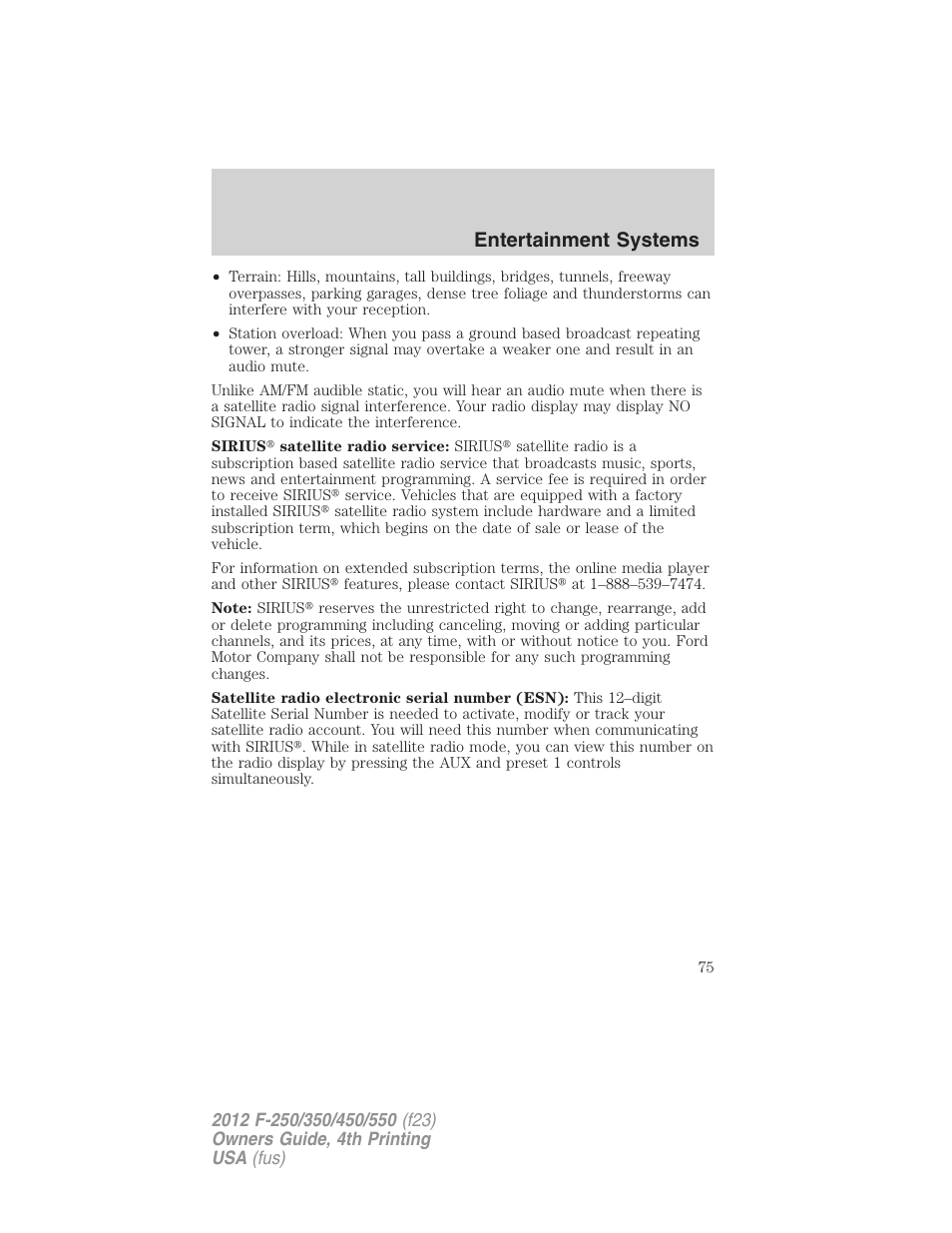 Entertainment systems | FORD 2012 F-250 User Manual | Page 75 / 448