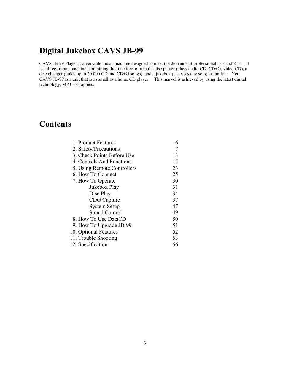 CAVS JB-99 User Manual | Page 5 / 56