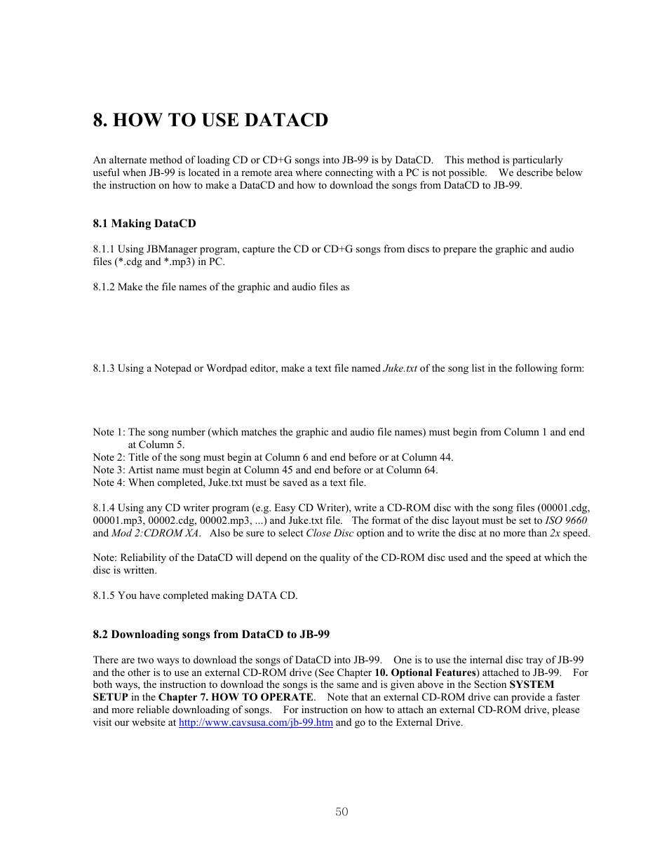 How to use datacd | CAVS JB-99 User Manual | Page 50 / 56