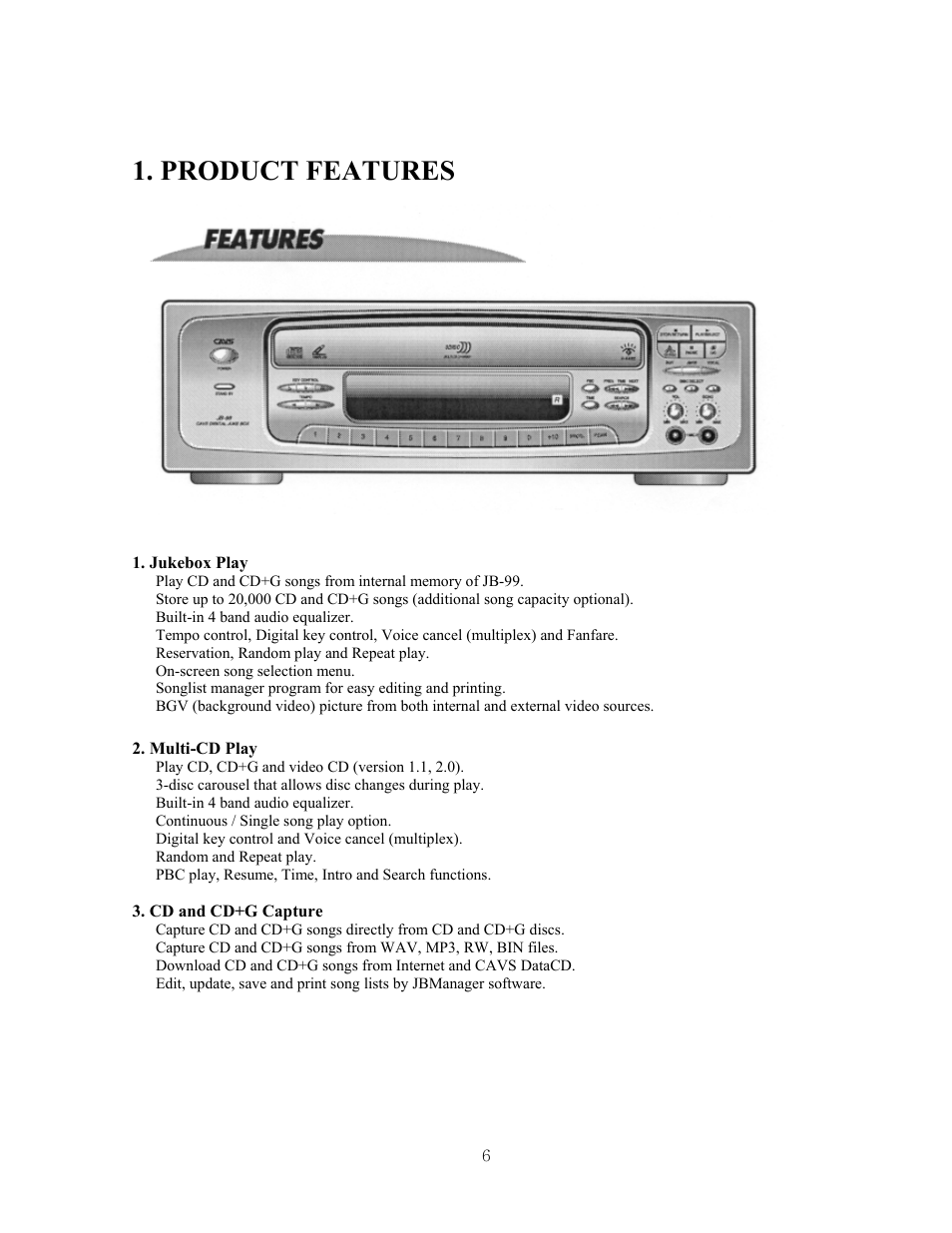 Product features | CAVS JB-99 User Manual | Page 6 / 56