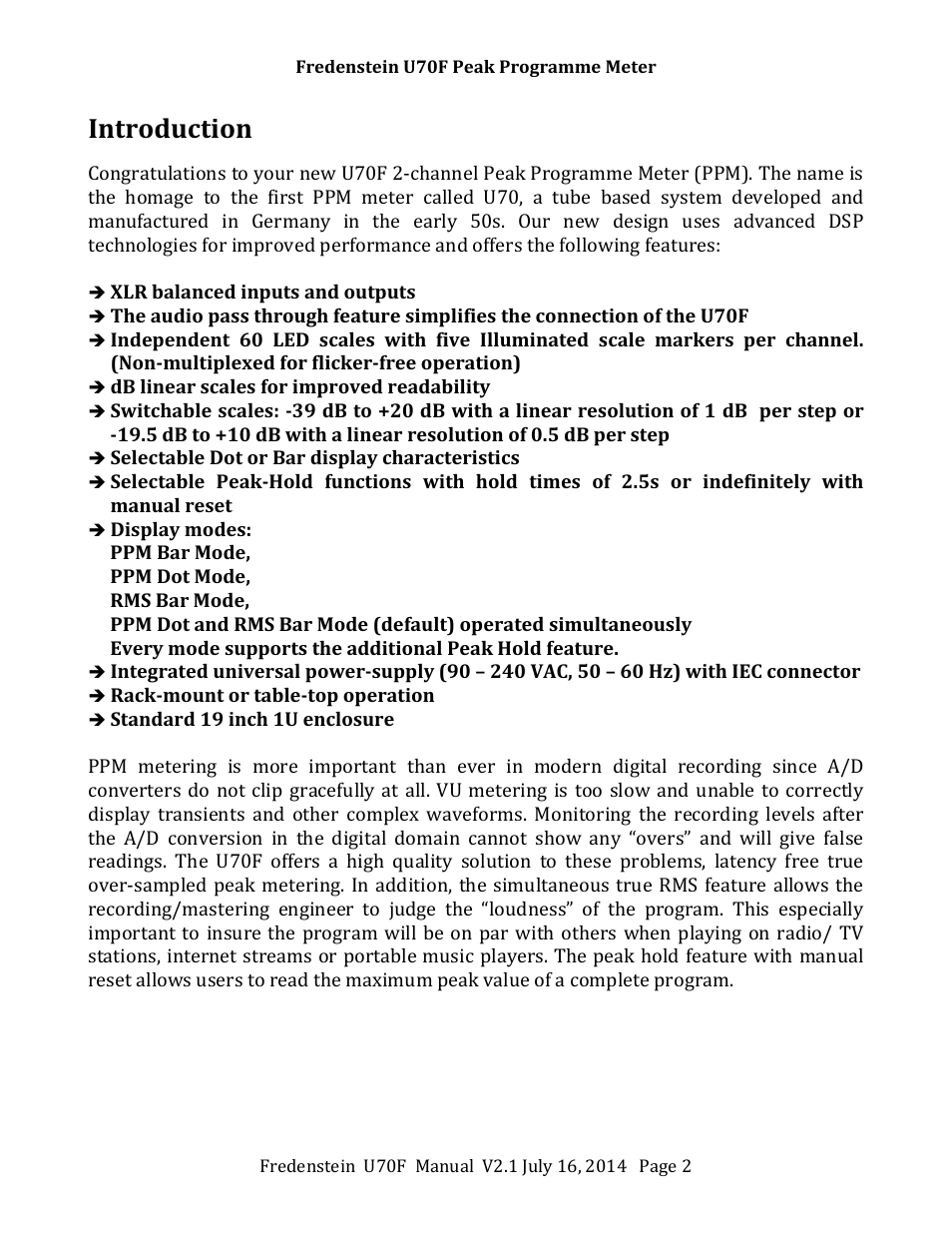 Introduction | Fredenstein U70F User Manual | Page 3 / 8