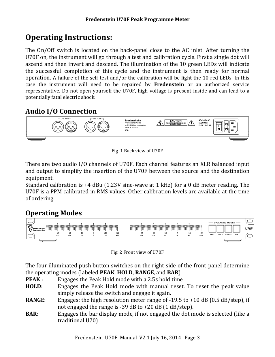 Operating instructions, Audio i/o connection, Operating modes | Fredenstein U70F User Manual | Page 4 / 8