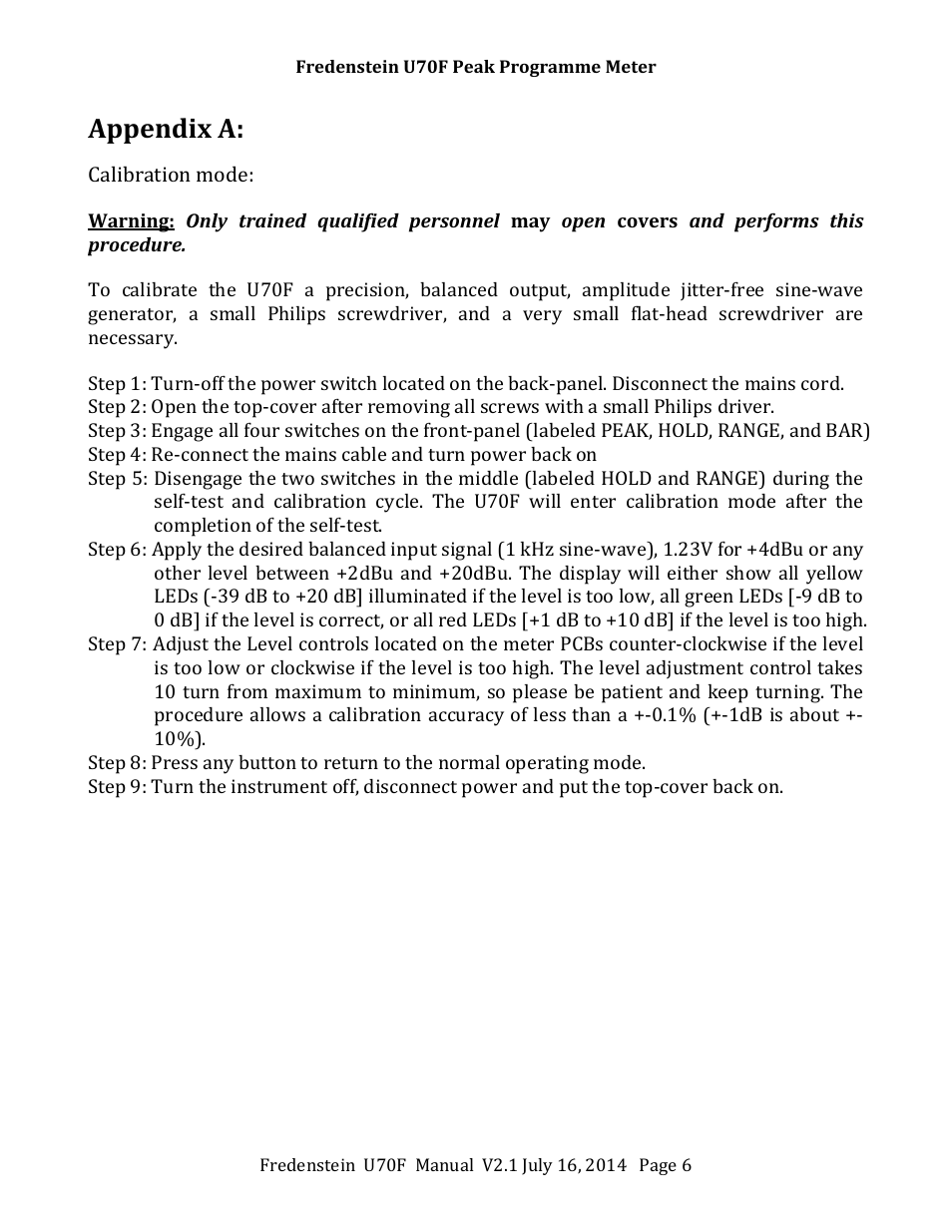 Appendix a | Fredenstein U70F User Manual | Page 7 / 8