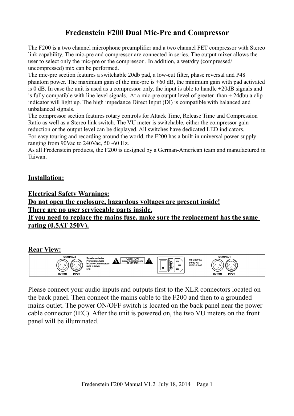 Fredenstein F200 User Manual | Page 2 / 6