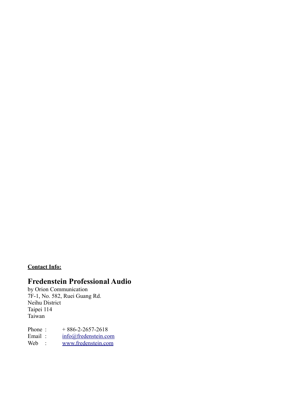 Fredenstein professional audio | Fredenstein F200 User Manual | Page 6 / 6