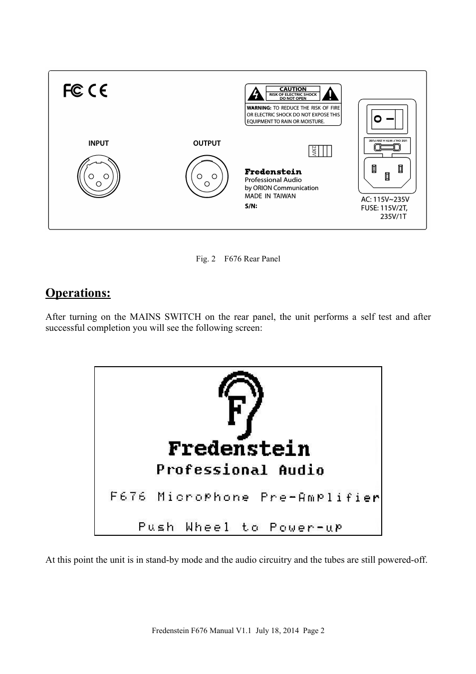 Operations | Fredenstein F676 User Manual | Page 3 / 9