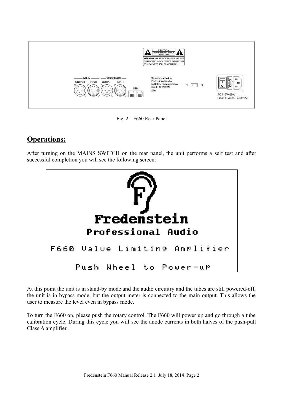 Operations | Fredenstein F660 User Manual | Page 3 / 9