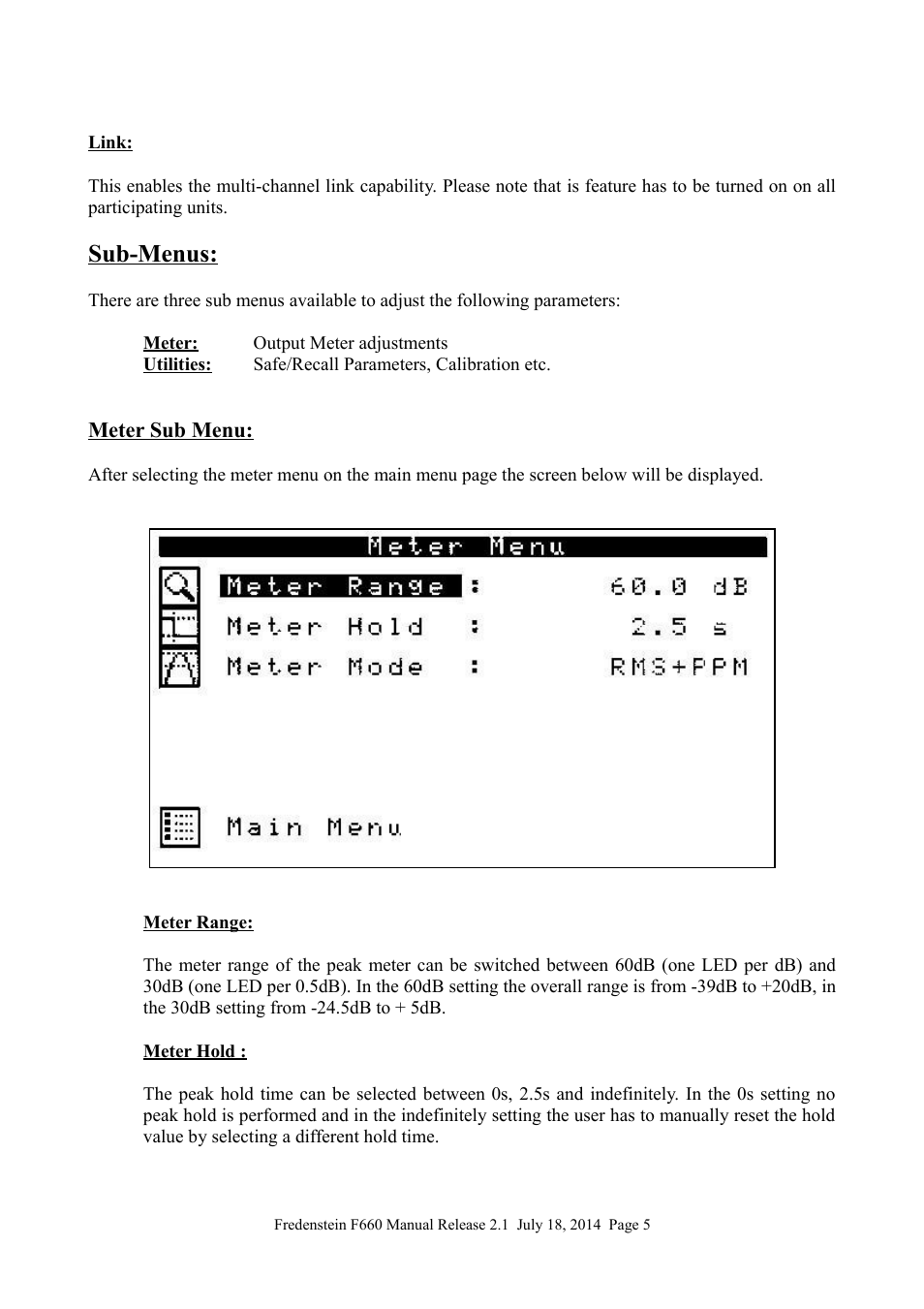 Sub-menus | Fredenstein F660 User Manual | Page 6 / 9