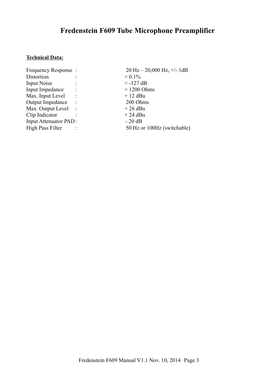 Fredenstein f609 tube microphone preamplifier | Fredenstein F609 User Manual | Page 4 / 5