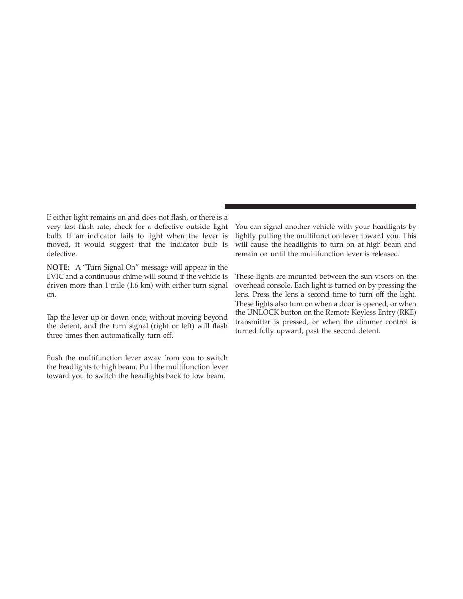 Lane change assist, High/low beam switch, Flash-to-pass | Overhead console map/reading lights | Chrysler 300SRT User Manual | Page 147 / 465