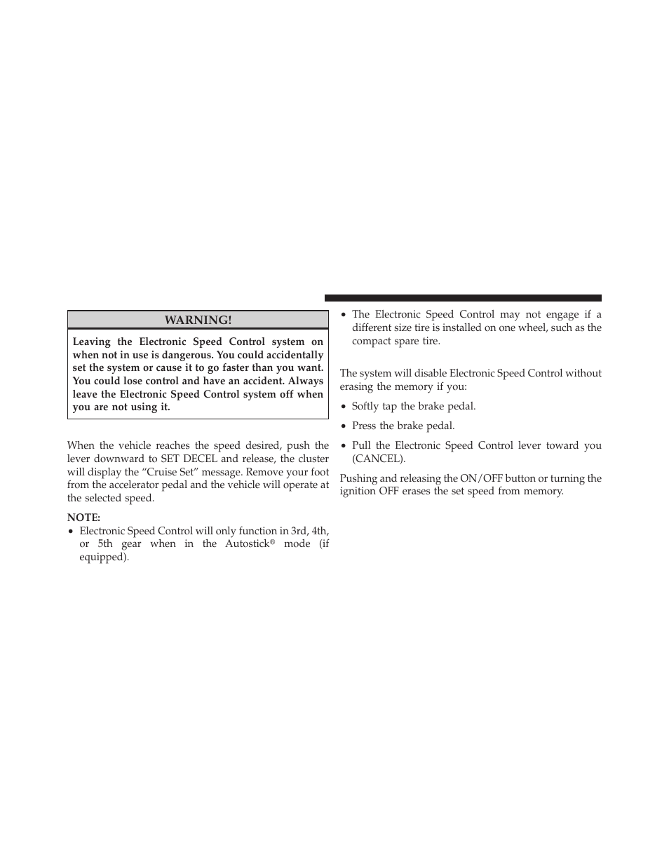 To set at a desired speed, To deactivate | Chrysler 300SRT User Manual | Page 157 / 465