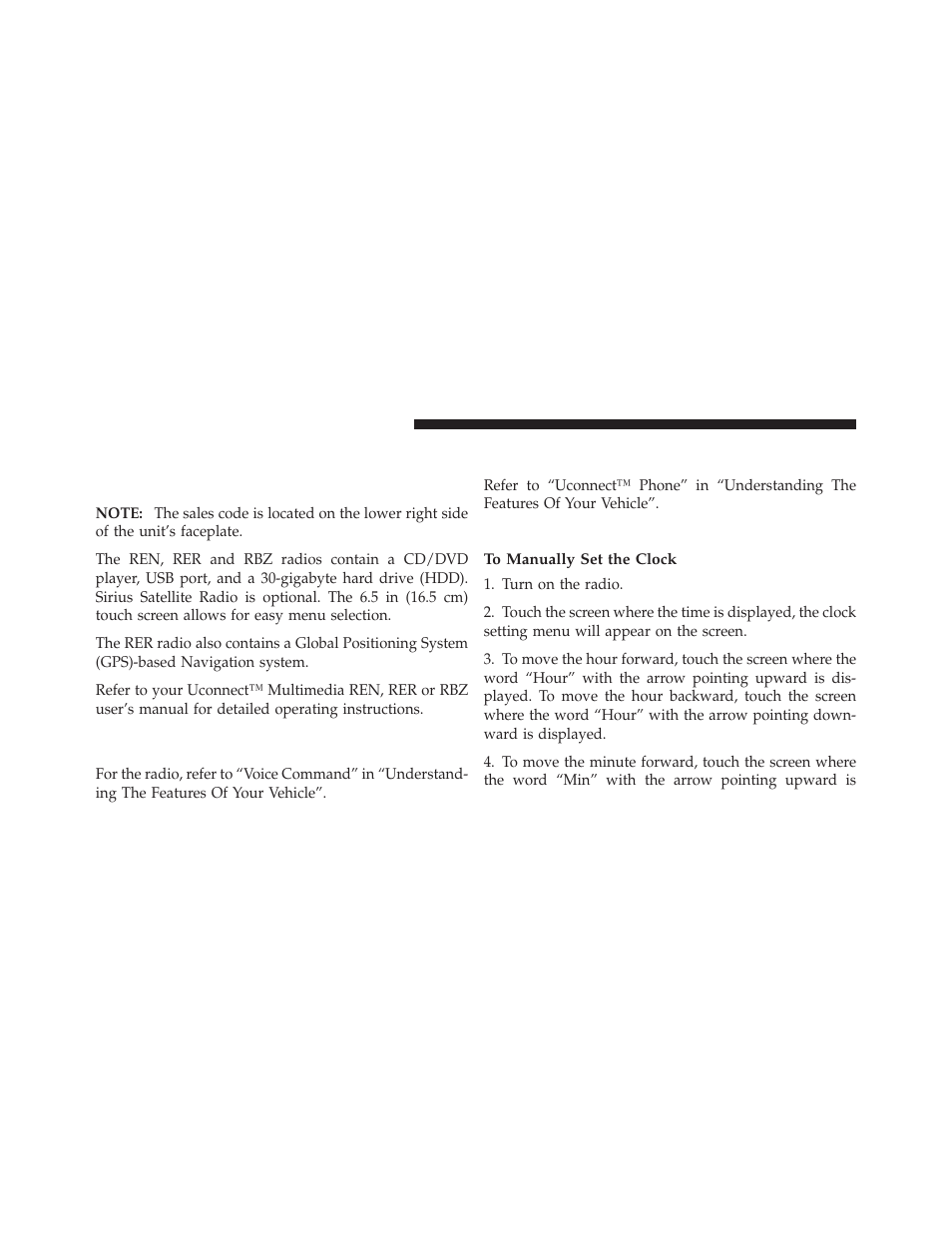 Clock setting procedure — rbz radio | Chrysler 300SRT User Manual | Page 223 / 465