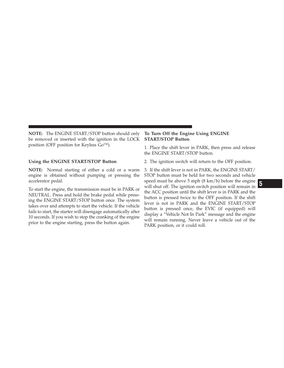 Normal starting | Chrysler 300SRT User Manual | Page 278 / 465