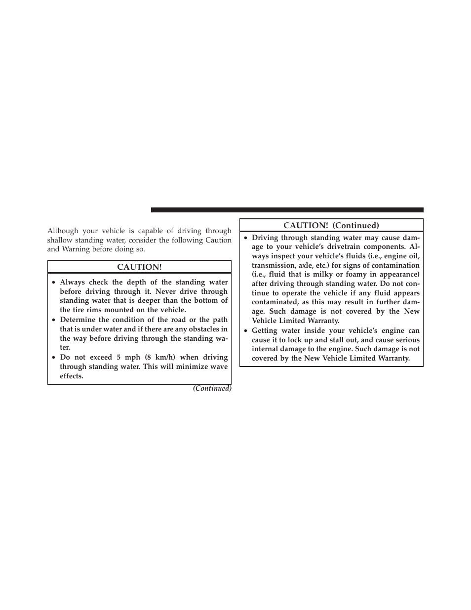 Shallow standing water | Chrysler 300SRT User Manual | Page 293 / 465