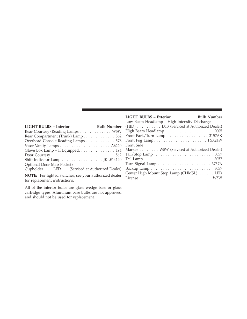 Replacement bulbs | Chrysler 300SRT User Manual | Page 407 / 465