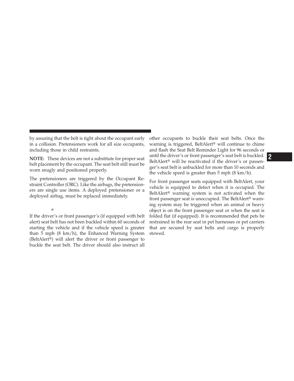 Enhanced seat belt use reminder system (beltalert), Enhanced seat belt use reminder system, Beltalert | Chrysler 300SRT User Manual | Page 52 / 465