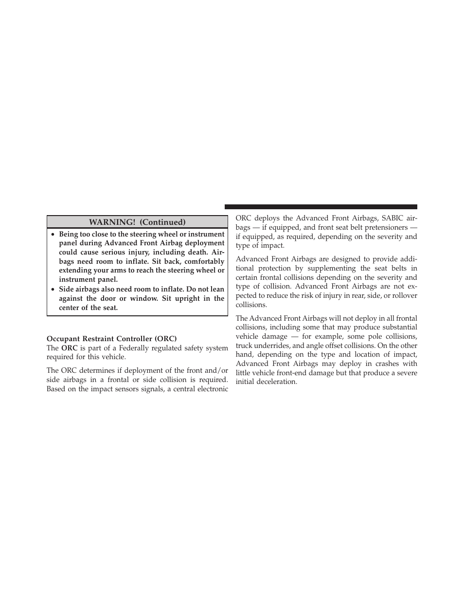 Airbag deployment sensors and controls | Chrysler 300SRT User Manual | Page 61 / 465