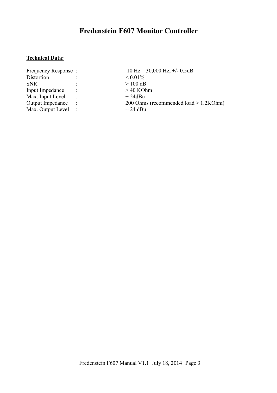 Fredenstein f607 monitor controller | Fredenstein F607 User Manual | Page 4 / 5