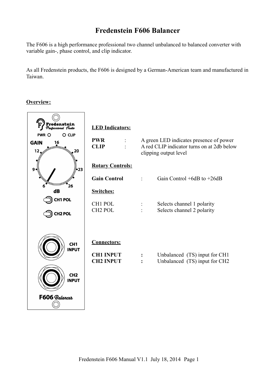 Fredenstein f606 balancer | Fredenstein F606 User Manual | Page 2 / 4