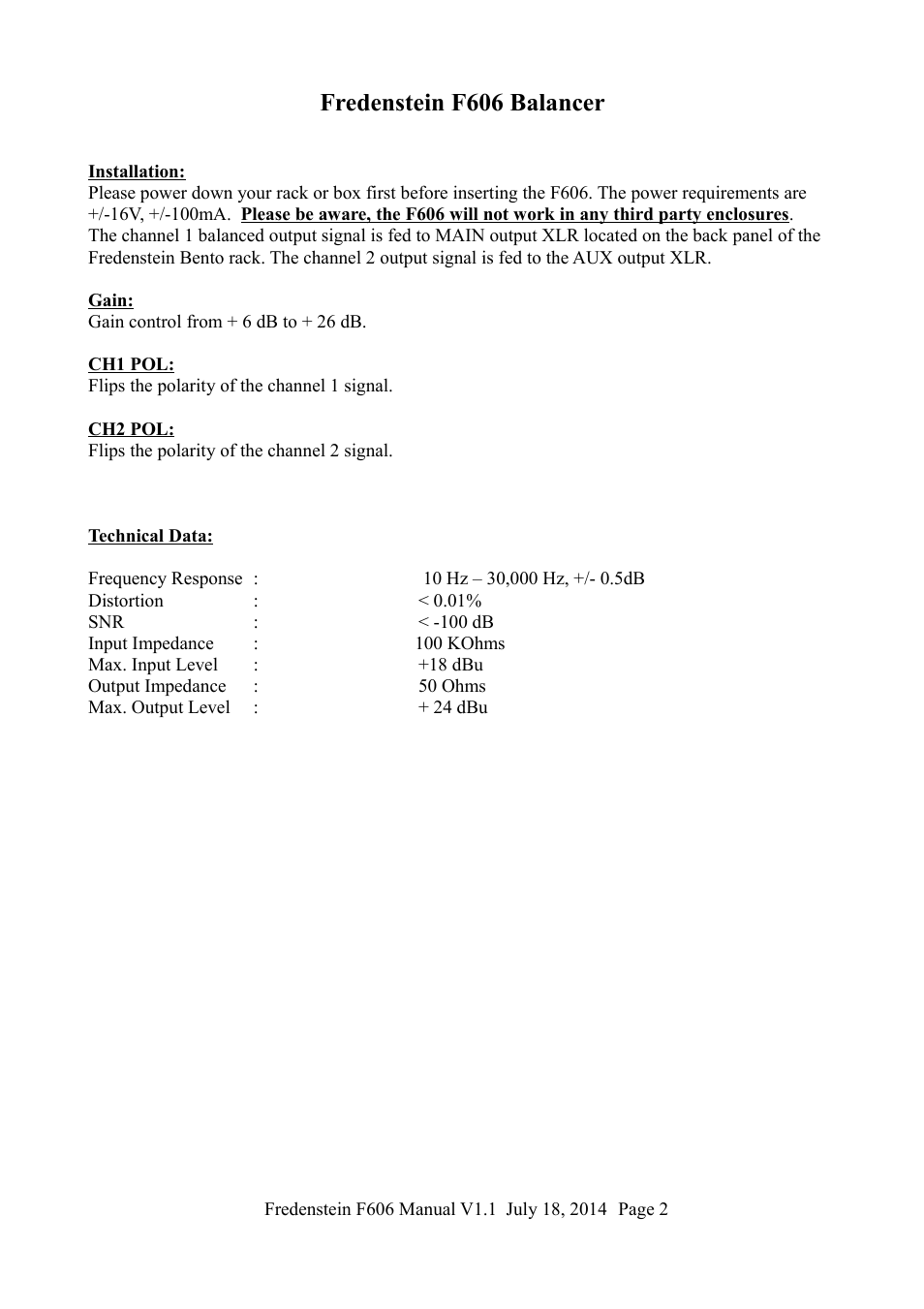 Fredenstein f606 balancer | Fredenstein F606 User Manual | Page 3 / 4