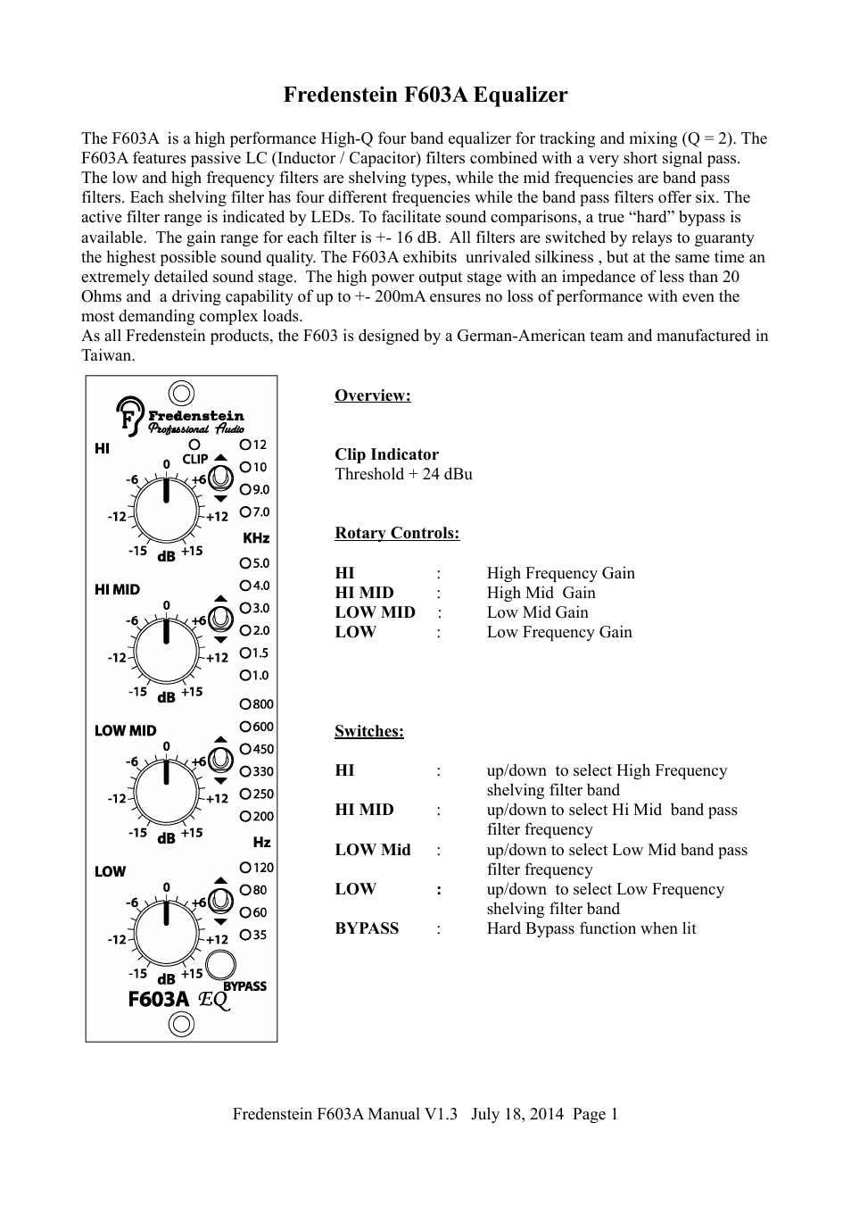 Fredenstein f603a equalizer | Fredenstein F603A User Manual | Page 2 / 5