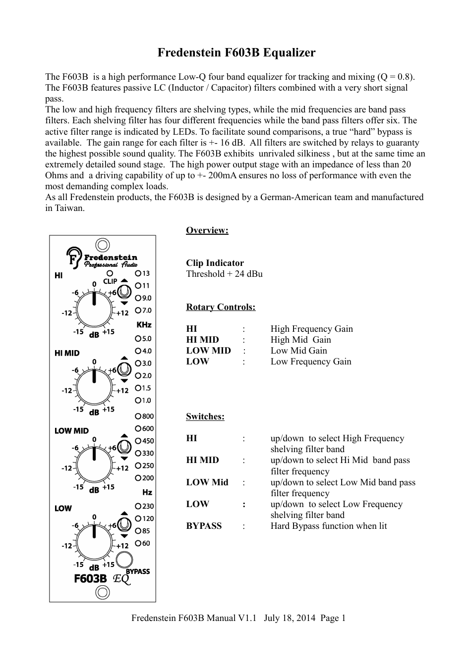 Fredenstein f603b equalizer | Fredenstein F603B User Manual | Page 2 / 5