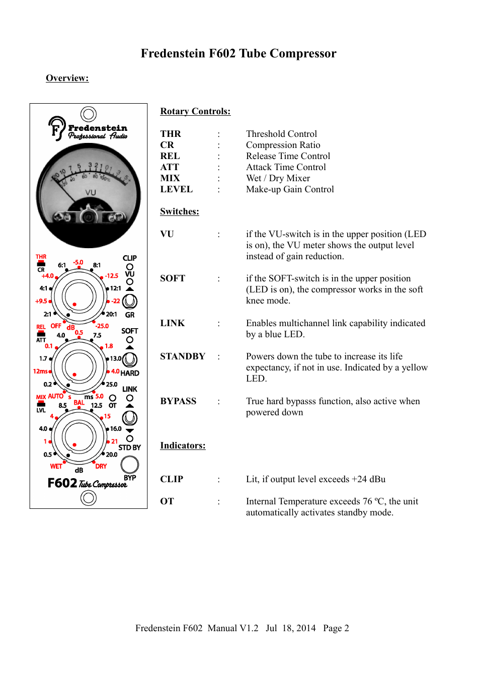 Fredenstein f602 tube compressor | Fredenstein F602 User Manual | Page 3 / 6