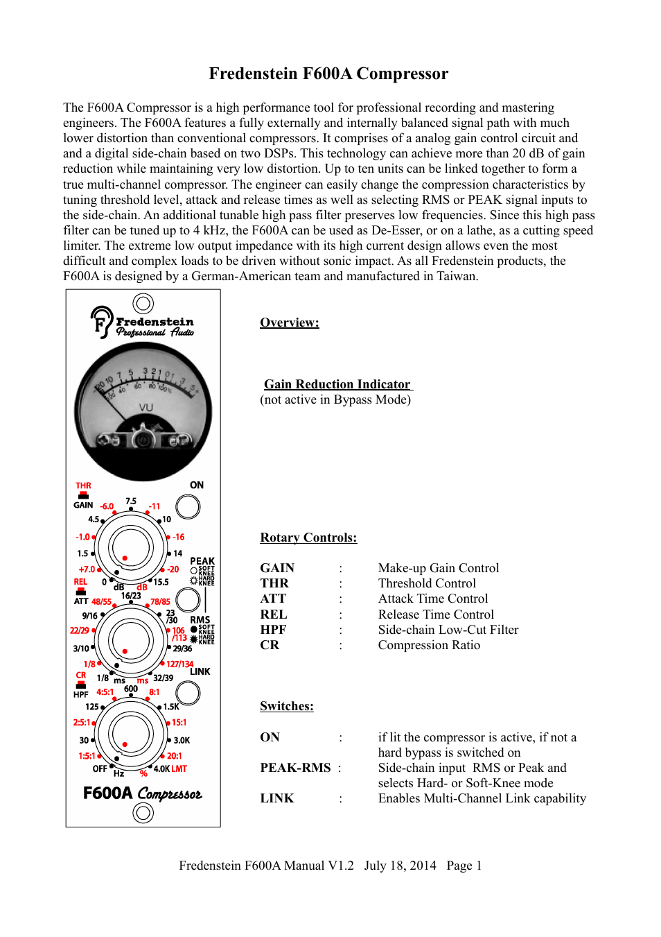 Fredenstein f600a compressor | Fredenstein F600A User Manual | Page 2 / 6