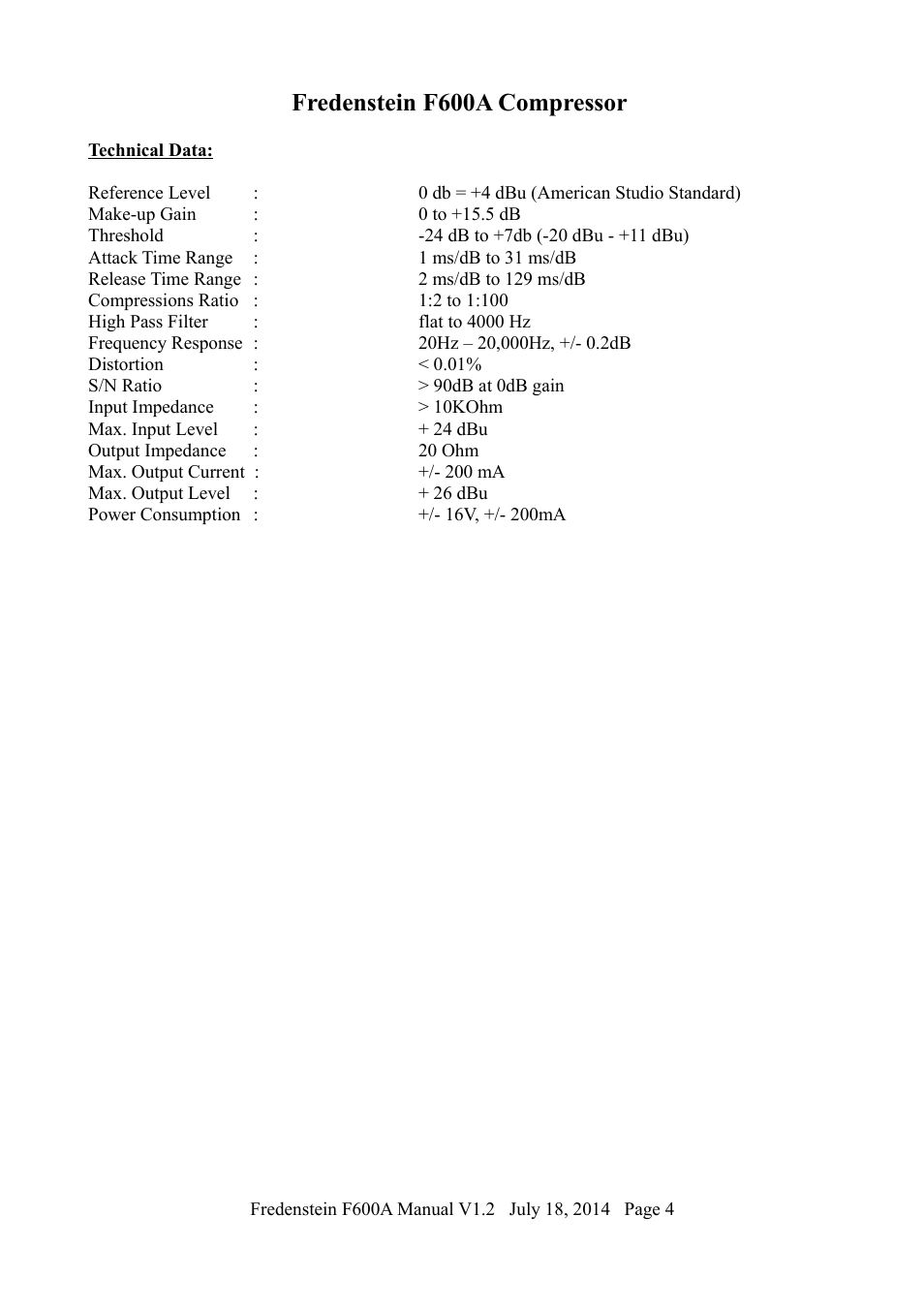 Fredenstein f600a compressor | Fredenstein F600A User Manual | Page 5 / 6