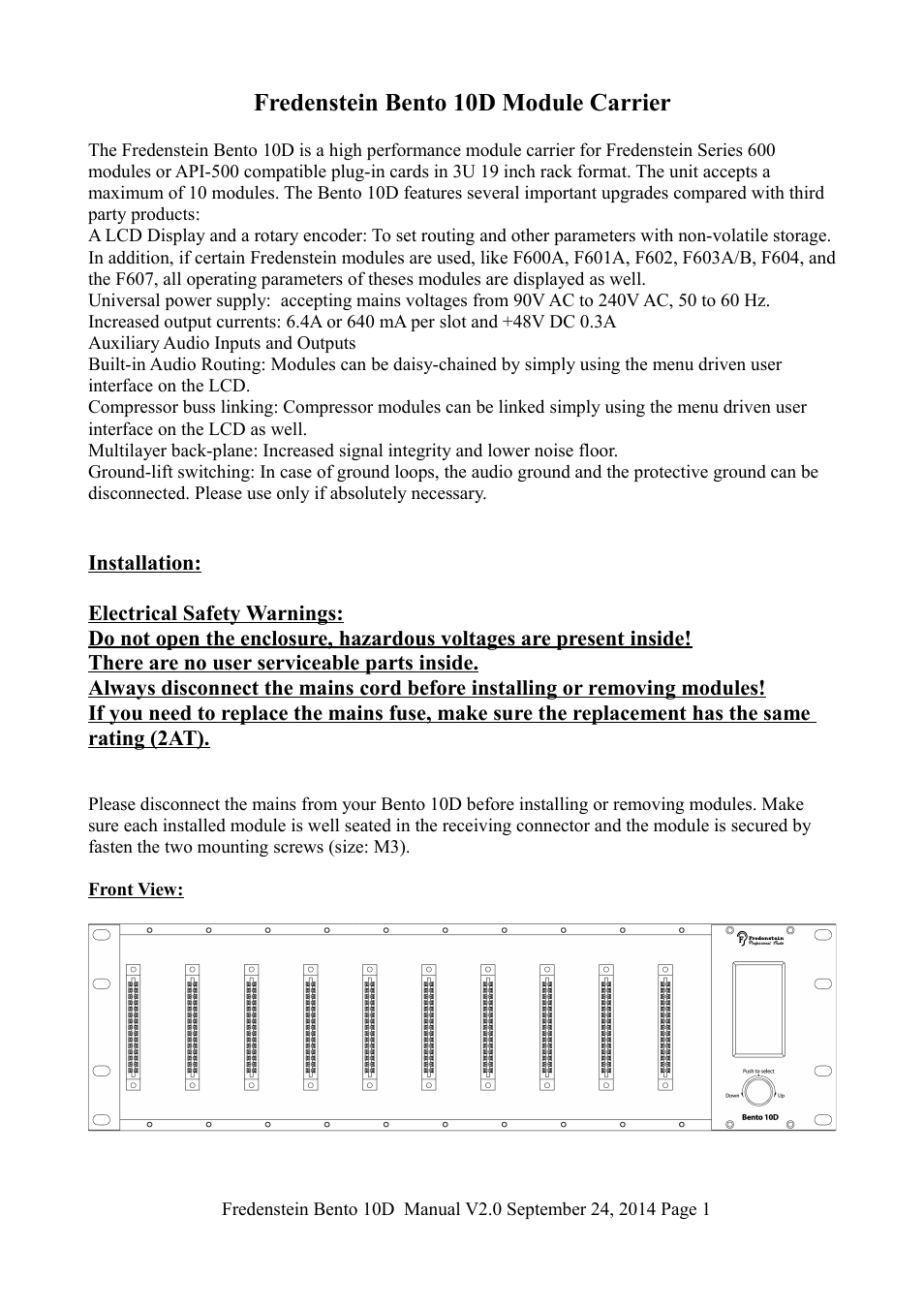 Fredenstein bento 10d module carrier | Fredenstein Bento 10D User Manual | Page 2 / 8