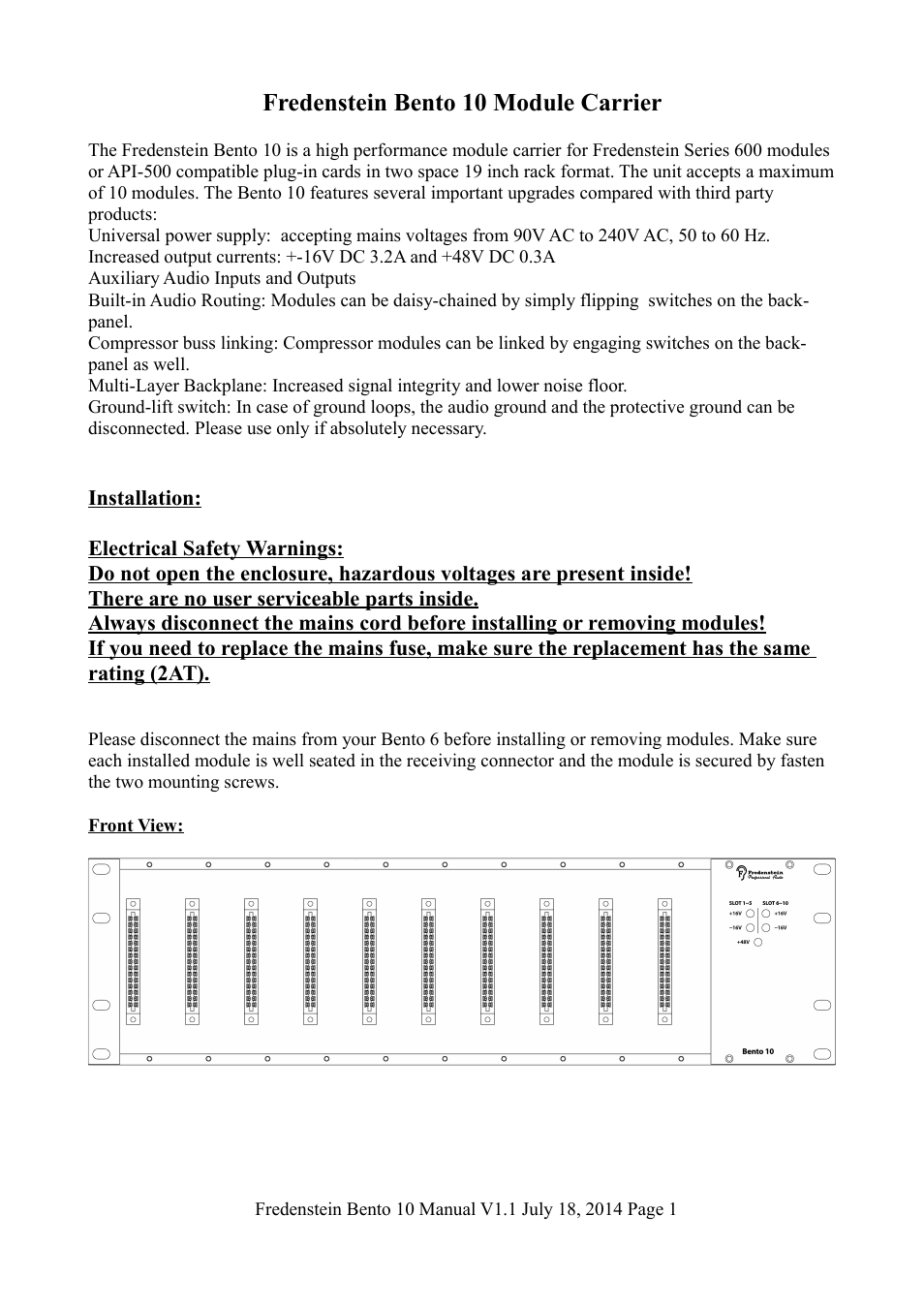 Fredenstein bento 10 module carrier | Fredenstein Bento 10 User Manual | Page 2 / 6