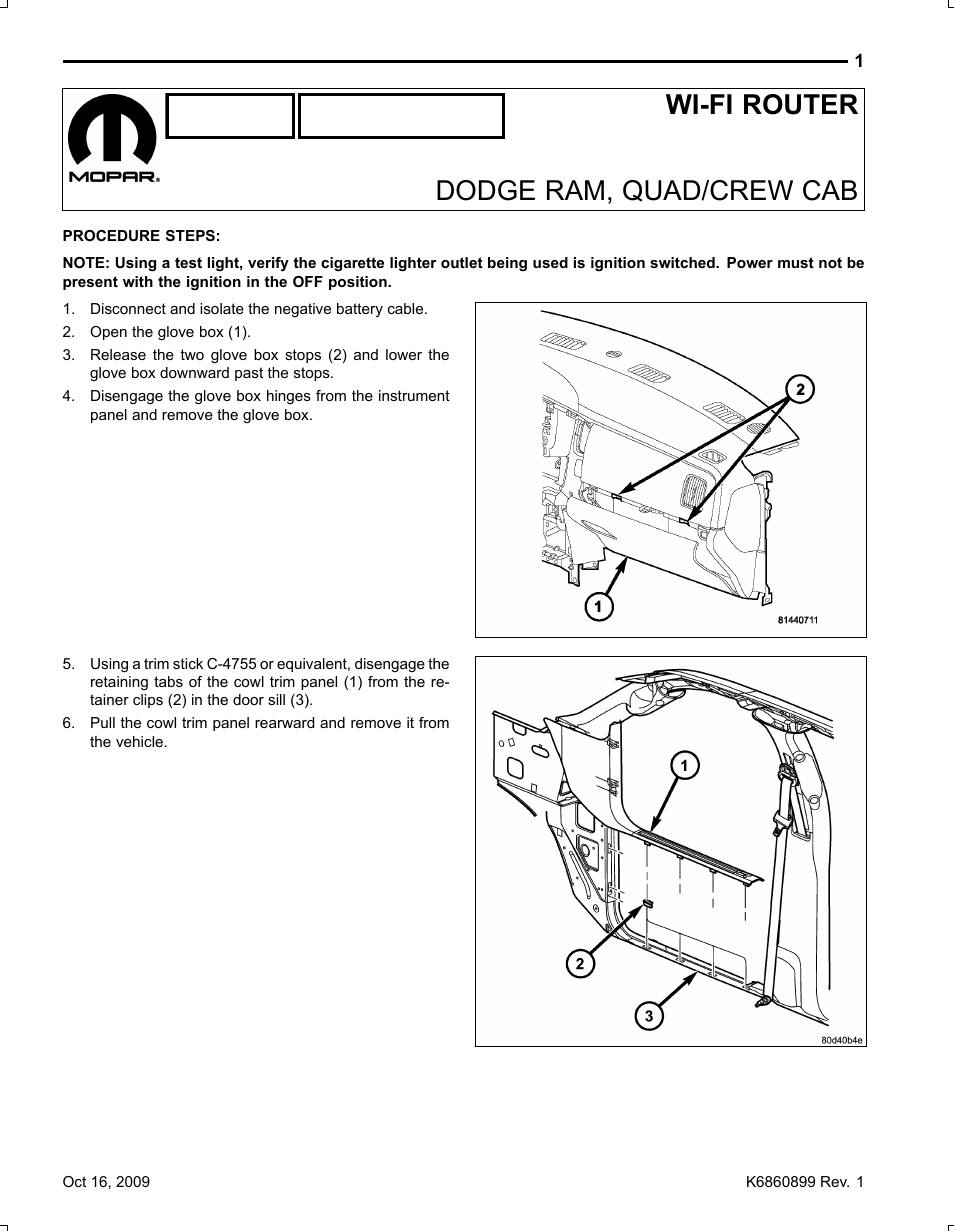 Ram – quad/crew cab, Wi­fi router dodge ram, quad/crew cab | Mopar K6860899 User Manual | Page 10 / 121