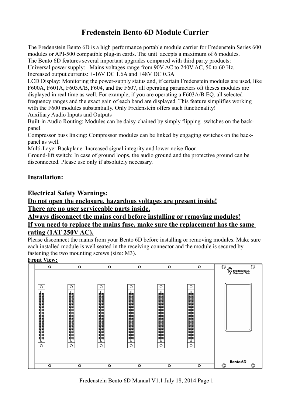 Fredenstein bento 6d module carrier | Fredenstein Bento 6D User Manual | Page 2 / 6