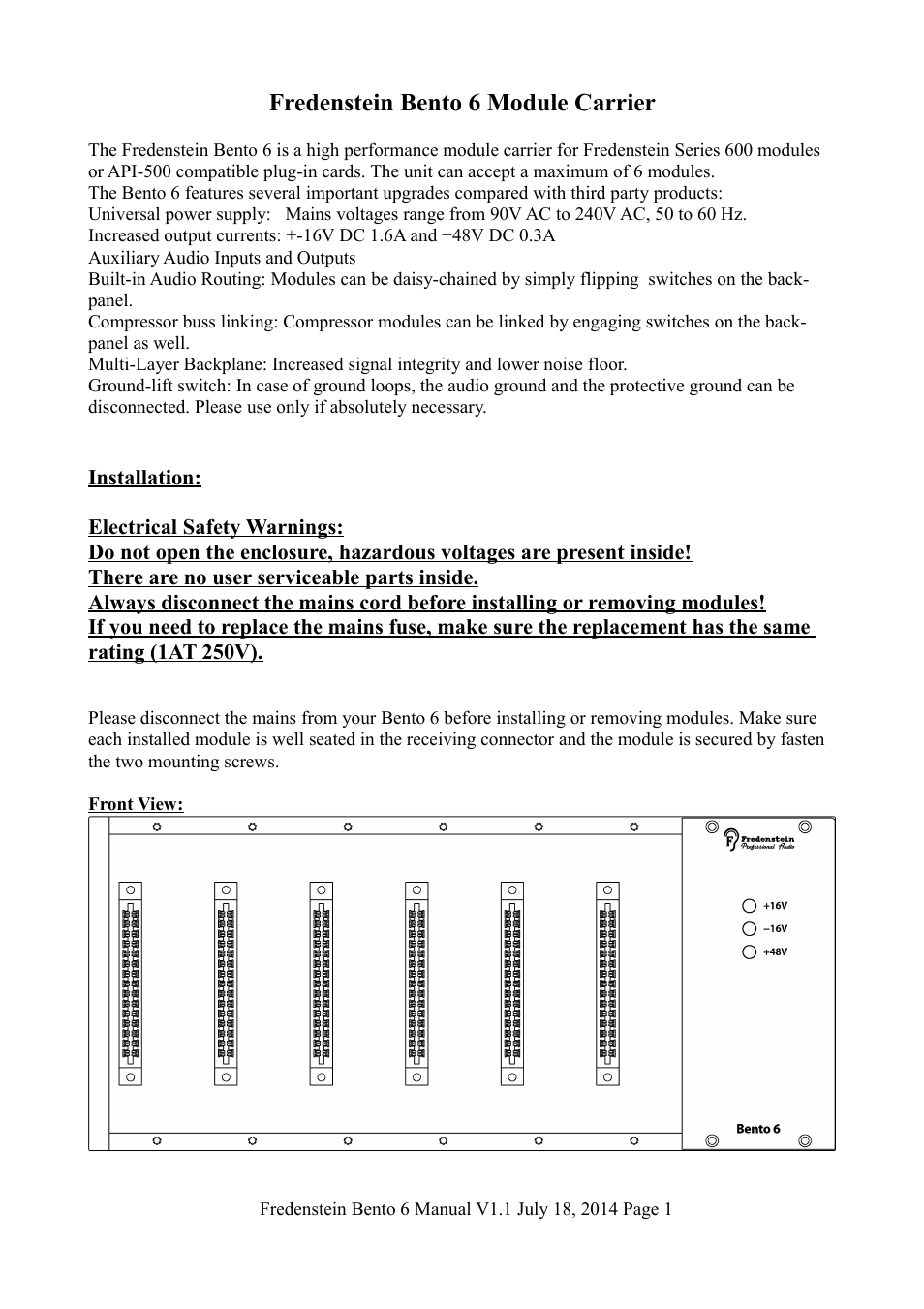 Fredenstein bento 6 module carrier | Fredenstein Bento 6 User Manual | Page 2 / 6