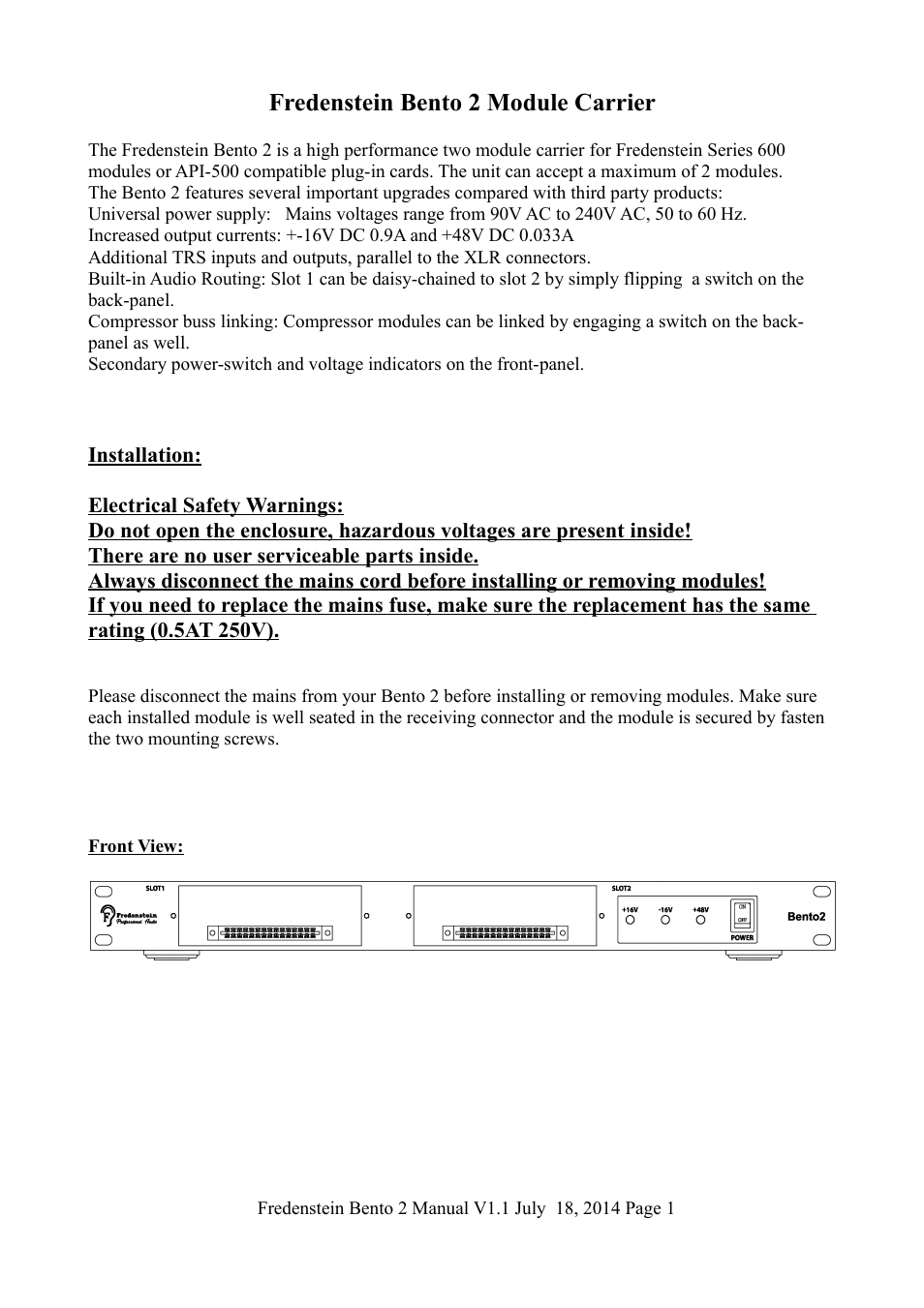 Fredenstein bento 2 module carrier | Fredenstein Bento 2 User Manual | Page 2 / 5