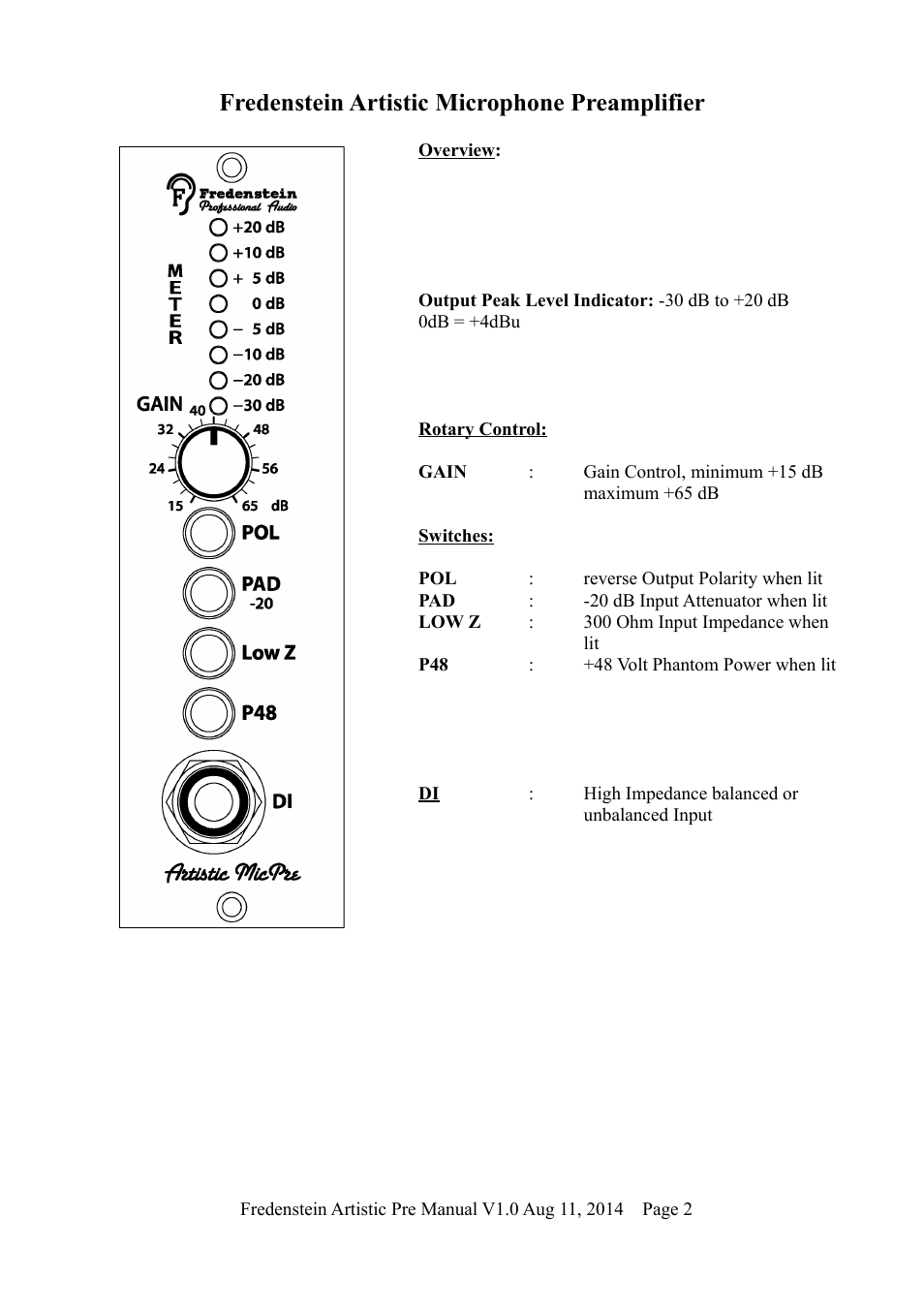 Fredenstein artistic microphone preamplifier | Fredenstein Artistic MIC-PRE User Manual | Page 3 / 5