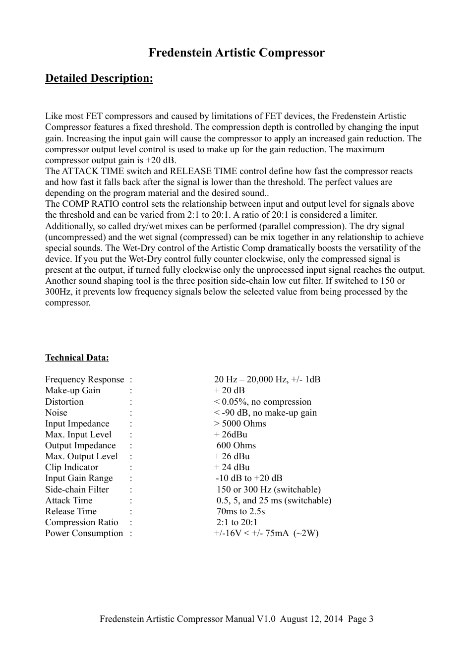 Fredenstein artistic compressor, Detailed descripti on | Fredenstein Artistic Compressor User Manual | Page 4 / 5