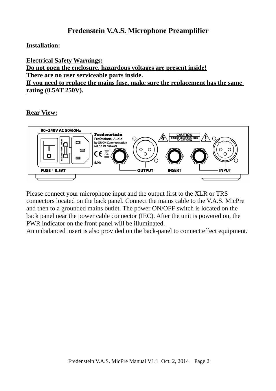 Fredenstein V.A.S. MIC-PRE User Manual | Page 3 / 7