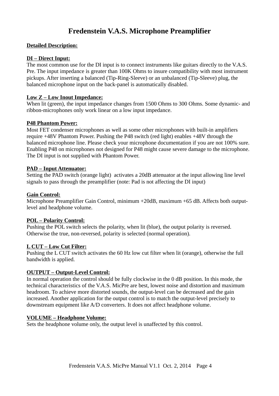 Fredenstein v.a.s. microphone preamplifier | Fredenstein V.A.S. MIC-PRE User Manual | Page 5 / 7