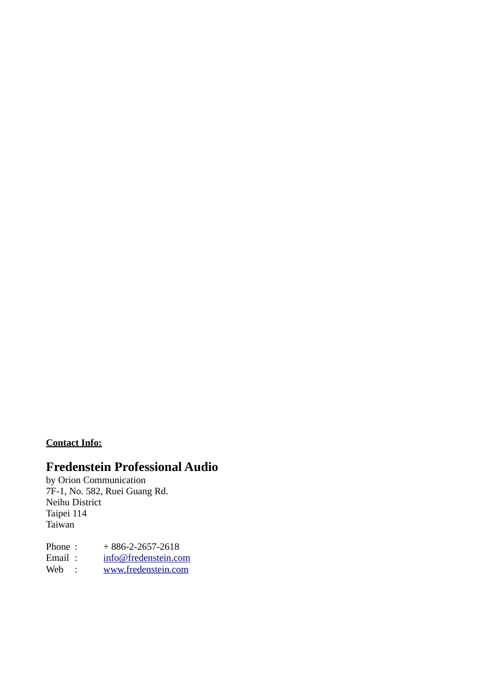 Fredenstein professional audio | Fredenstein V.A.S. Compressor User Manual | Page 6 / 6